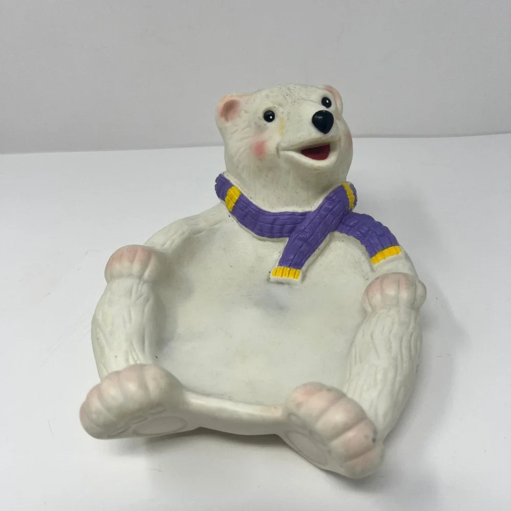 Polar Bear‎ Trinket Soap Dish Decor White Vinyl Tray 2002 Cute Arctic Animal